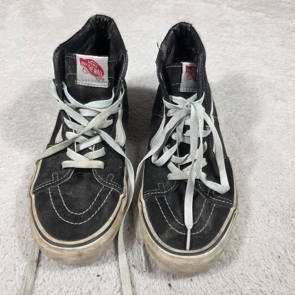 Vans Sk8-Hi Sneakers Mens 6 Womens 7.5 Black White Fair Distressed Skater Shoes